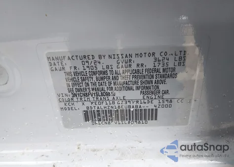 2025 Nissan Versa 1.6 Sr from USA, damaged, VIN 3N1CN8FV1SL809810